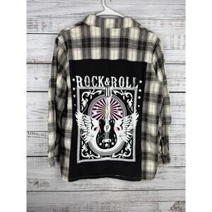 Panache Apparel Patchy Flannel Button Up Shirt Rock & Roll NEW Small Festival